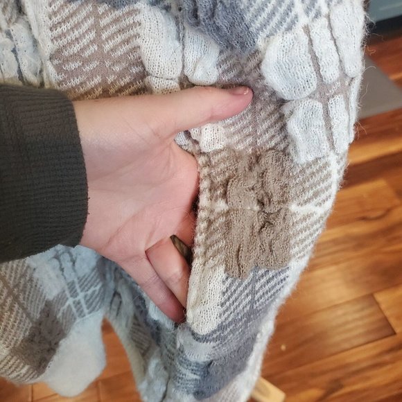 Vintage 70s Womens Chunky Knit Oversized Cardigan Plaid Open Front Textured Sz L - Picture 8 of 11